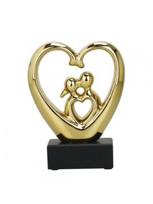 Enfeite Cerâmica Casal Coração Dourado 19cm