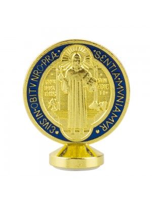 Medalhão São Bento Dourado Azul Metal Uso Carro 5.5cm