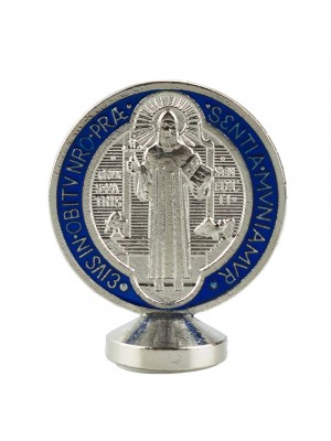 Medalhão São Bento Prateado Azul Metal Uso Carro 5.5cm