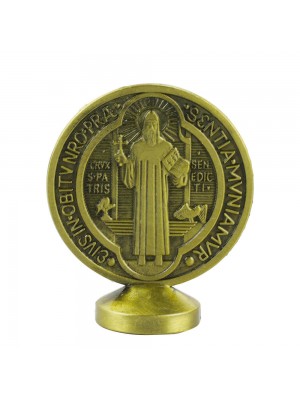 Medalhão São Bento Dourado Metal Uso Carro 5.5cm