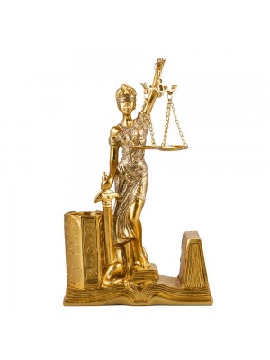 Dama Da Justiça Porta Caneta Dourada 25cm - Enfeite Resina