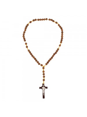 Terço Plástico Marrom Escuro Contas 1cm Crucifixo 44cm