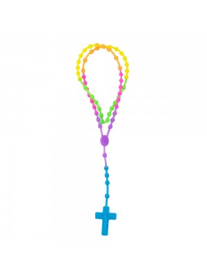 Terço Plástico Elástico Colorido Crucifixo Azul 43cm