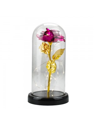 Luminária Cilíndrica Rosa Vinho Folhas Douradas 21cm